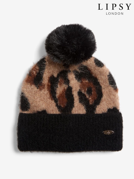 Lipsy Classic Leopard Print Brushed Pom Hat (H41988) | €16