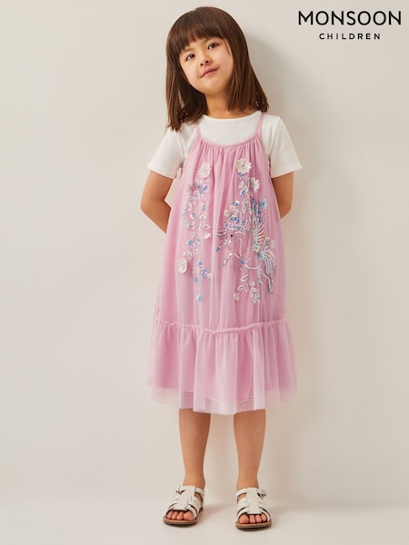 Monsoon Purple Unicorn Embellished T-Shirt & Tulle Dress Set (H42049) | ₪191 - ₪216