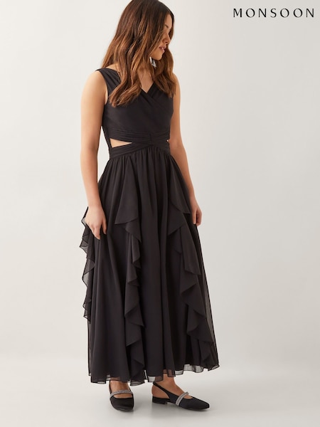 Monsoon Black Clemmie Cut-Out Ruffle Prom Dress (H42050) | ₪251 - ₪277
