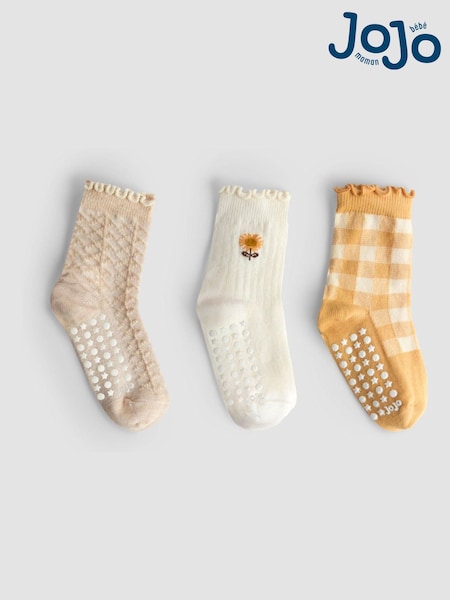 JoJo Maman Bébé Mustard Sunflower 3-Pack Socks (H42070) | €12.50