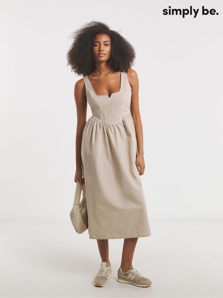 Simply Be Natural 100% Cotton Cargo Notch Neck Apron Midi Dress (H42078) | €66