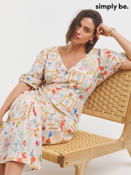 Simply Be Cream Button Through Midi Dress (H42091) | €65