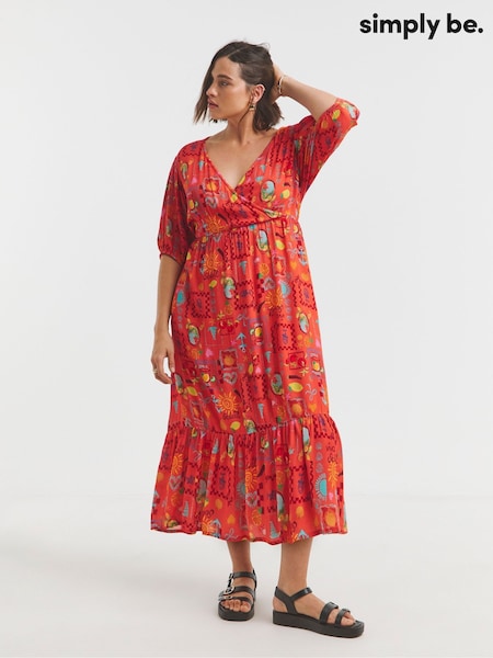 Simply Be Orange Crinkle Wrap Midi Dress (H42093) | €53
