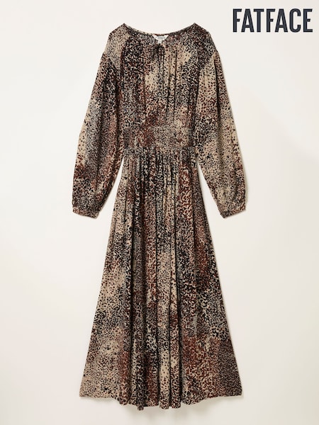 FatFace Jaqs Light Brown Layered Animal Petite Midi Dress (H42136) | €95