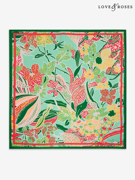 Love & Roses Tropical Print Satin Multiway Headscarf (H42190) | AED111