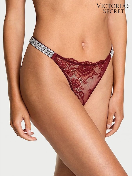 Victoria's Secret Sangria Red Thong Shine Strap Lace Knickers (H42285) | €25