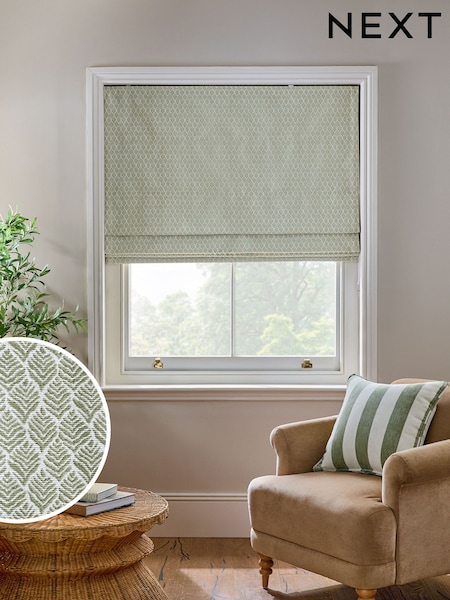 Green Ready Made Blackout/Thermal Mini Leaf Jacquard Roman Blind (H42332) | €66 - €132