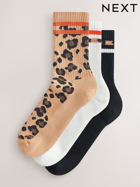 Animal/Orange - Cushion Sole Ribbed Sport Ankle Socks With Arch Support 3 Pack (H42360) | R$ 85