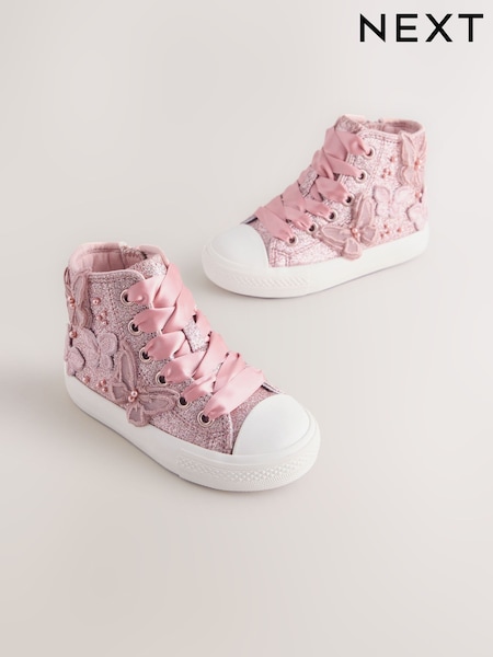 Pink Glitter Butterfly Lace-Up High Top Trainers (H42451) | € 34 - € 38