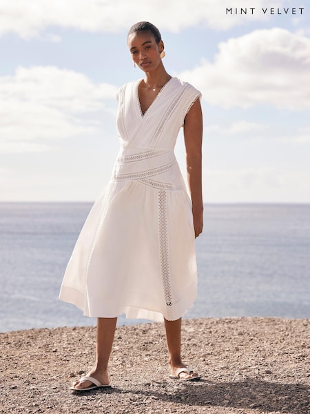 Mint Velvet White 100% Cotton Midi Dress (H42455) | €210