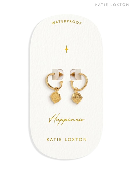Katie Loxton Gold Tone Waterproof Happiness Antique Coin Hoop Earrings (H42547) | €30