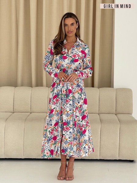 Girl In Mind Cream Angela Floral Print Shirt Maxi Dress (H42710) | € 86
