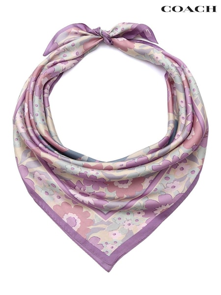 COACH Purple Script Laurel Floral Printed Silk Square Scarf (H42714) | OMR53