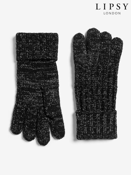 Preto - Lipsy Shimmer Ribbed Knitted Gloves (H42715) | R$ 120