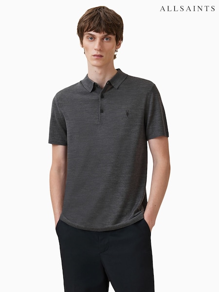 AllSaints Grey Mode Merino Polo Shirt (H42719) | €126