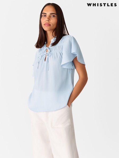 Whistles Blue Frill Sleeve Tie Front Blouse (H42730) | ₪448