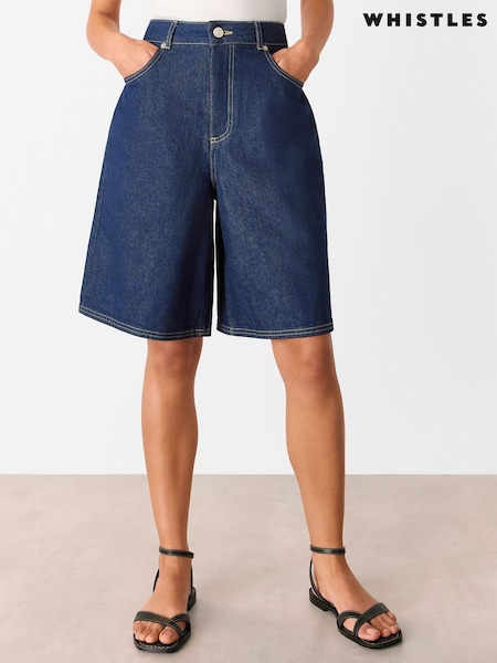 Whistles Dark Denim 100% Cotton Authentic Knee Length Shorts (H42739) | €105