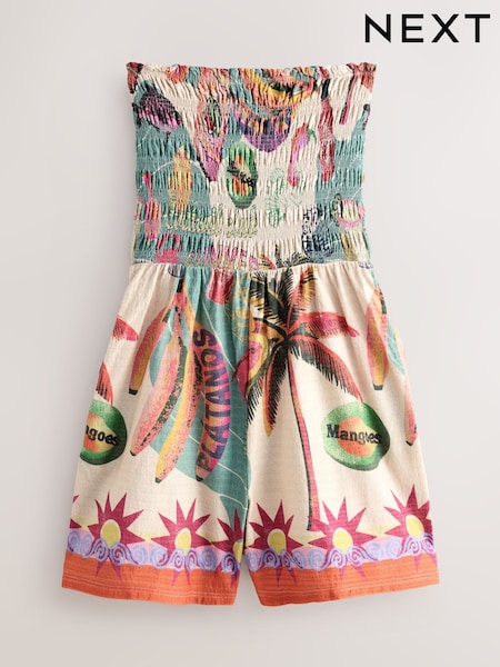Green/Pink Bandeau Shirred Playsuit (H42777) | €36