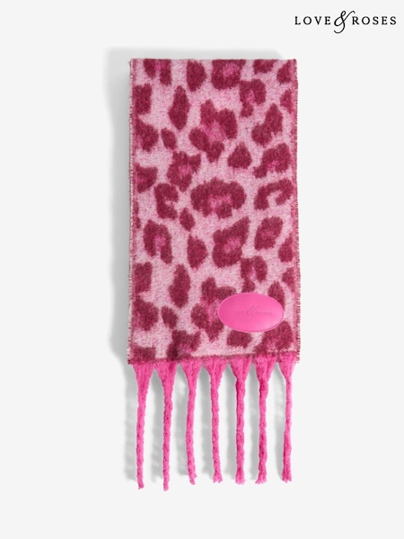 Love & Roses Burgundy Leopard Print Brushed Scarf (H42779) | €30
