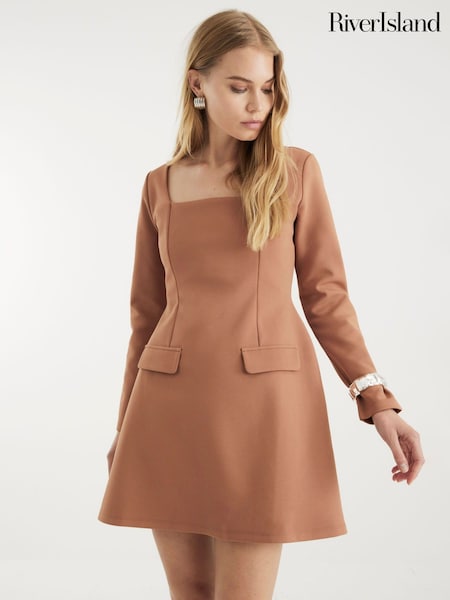 River Island Brown Square Neck Mini Dress (H42790) | €60