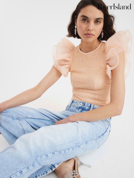 River Island Orange Lace Organza Ruffle Bodies (H42796) | OMR22