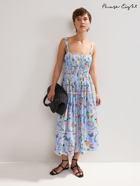 Phase Eight Blue Hariett 100% Cotton Dress (H42825) | €183