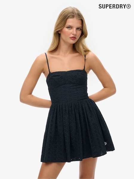 Albastru - Rochie mini cu broderie din bumbac 100% Superdry 100 (H42841) | 410 LEI