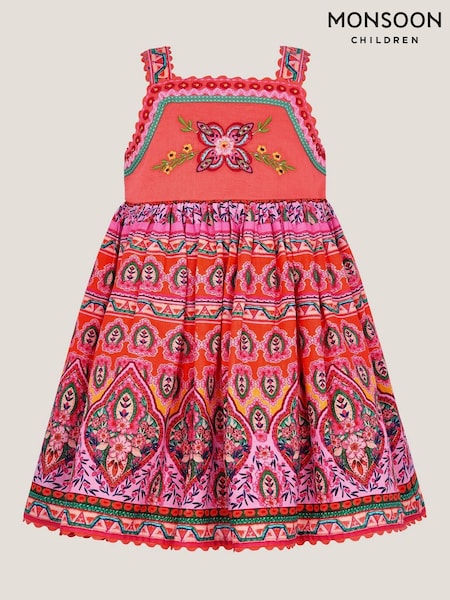 Monsoon Orange Baby 100% Cotton Embroidered Floral Print Dress (H42847) | ₪151 - ₪161