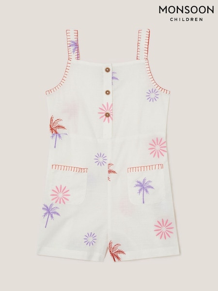 Monsoon Natural 100% Cotton Palm Tree Embroidered Playsuit (H42848) | ₪151 - ₪171