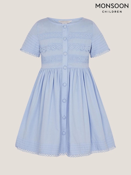 Albastru - Rochie cu mânecă scurtă brodată din bumbac 100% Monsoon (H42857) | 186 LEI - 216 LEI