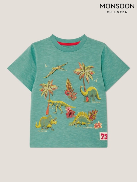 Monsoon Green 100% Cotton Dinosaur Print T-Shirt (H42861) | €20 - €22.50