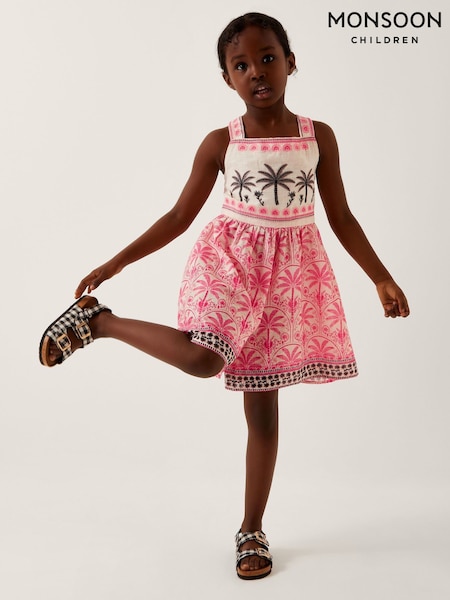 Monsoon Pink Palm Print Embroidered Playsuit (H42868) | ₪151 - ₪176
