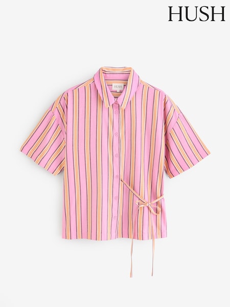 Hush Pink Tie Detail Cotton Stripe Shirt (H42892) | €92