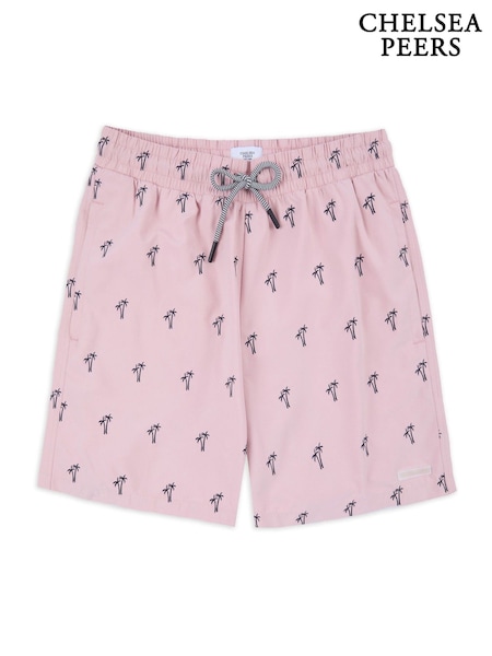 Chelsea Peers Pink Embroidered Palm Tree Swim Shorts (H42913) | SGD 87