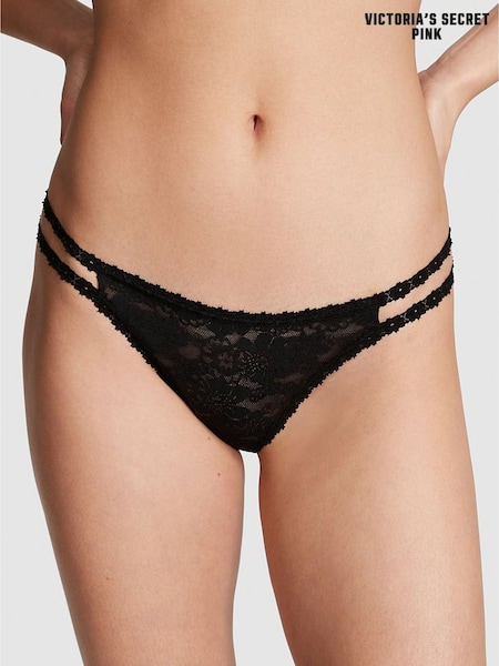 Victoria's Secret PINK Pure Black Thong Lace Knickers (H43073) | kr157