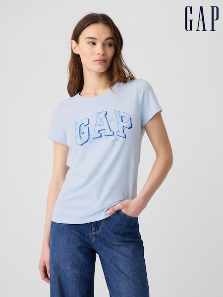 Gap Blue Floral Logo Short Sleeve Crew Neck T-Shirt (H43937) | €9