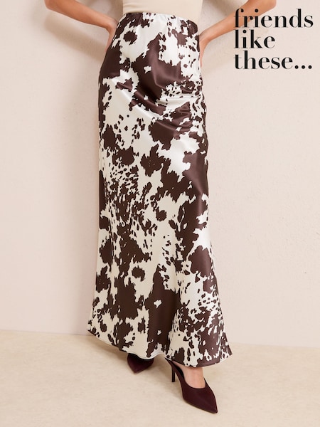 Friends Like These Mono Cow Print Satin Maxi Skirt (H44086) | OMR22