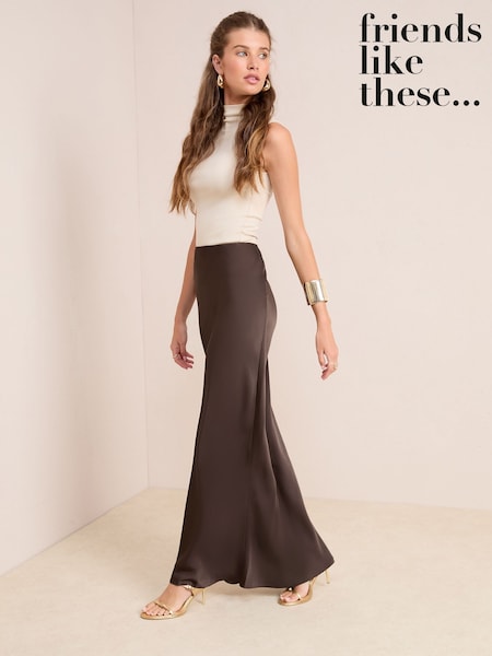Friends Like These Chocolate Satin Maxi Skirt (H44088) | OMR20