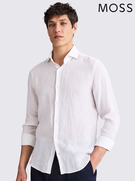 Branco - MOSS Tailored Fit 100% Linen Shirt (H44141) | R$ 690