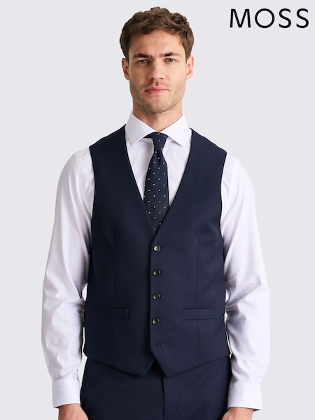 MOSS Tailored Fit Ink Stretch Waistcoat (H44144) | 521 LEI