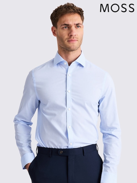 MOSS Blue Slim Fit 100% Cotton Sky Prince of Wales Check Non-Iron Shirt (H44149) | €66