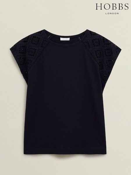 Hobbs Blue Ivana Broderie T-shirt (H44182) | 223 QAR