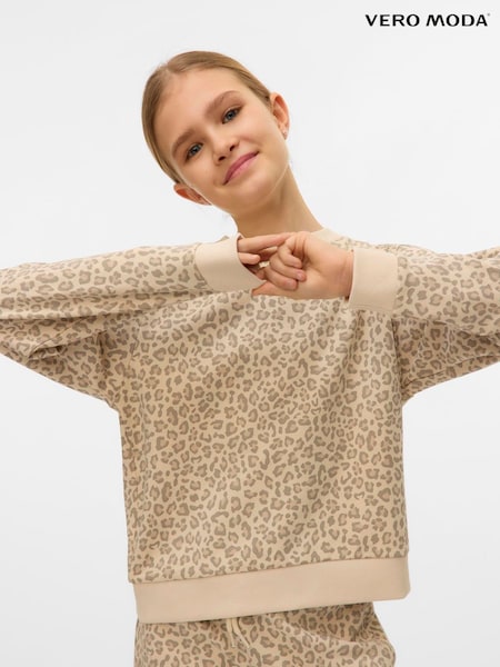 VERO MODA Cream Printed Long Sleeved Cream T-Shirt (H44191) | AED140