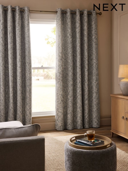 Grey Textured Chenille Super Thermal Eyelet Curtains (H44201) | €112 - €279