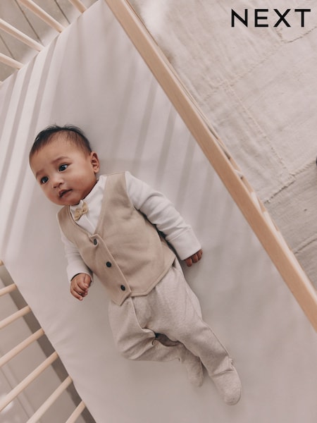 Neutral Smart Bow Tie Baby Sleepsuit (0mths-2yrs) (H44236) | AED76 - AED86