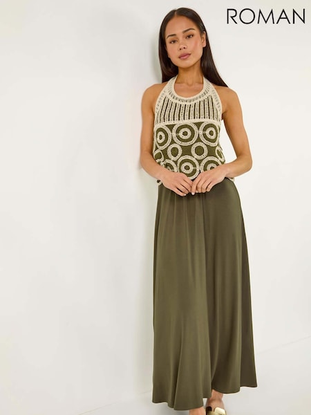 Roman Green Petite Crochet Contrast Maxi Dress (H44257) | €79