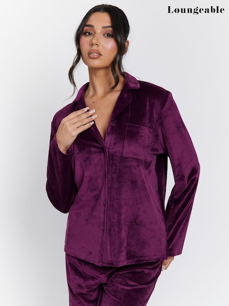 Loungeable Purple Velour Long Sleeve Traditional Pyjamas Set (H44286) | €45