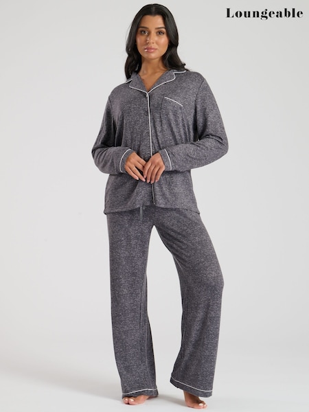 Loungeable Marl Brushed Rib Long Sleeve Buttoned Pyjamas (H44320) | 53 €