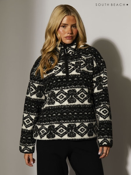 South Beach Black Printed Borg 1/4 Length Jacket (H44345) | €60