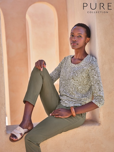 Pure Collection 3/4 Sleeve 100% Linen Jersey Top (H44359) | €77